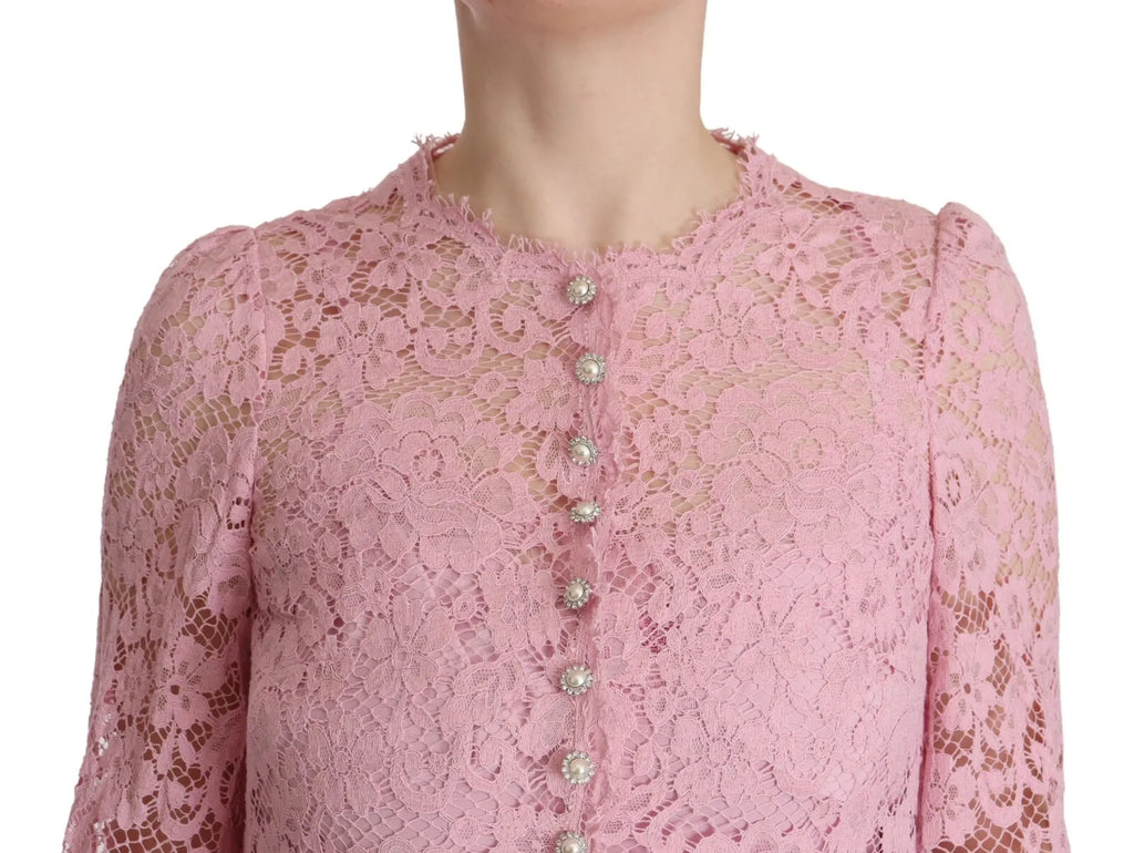 Robe Dolce & Gabbana Trapèze Dentelle Lilas Plumes Manches Longues