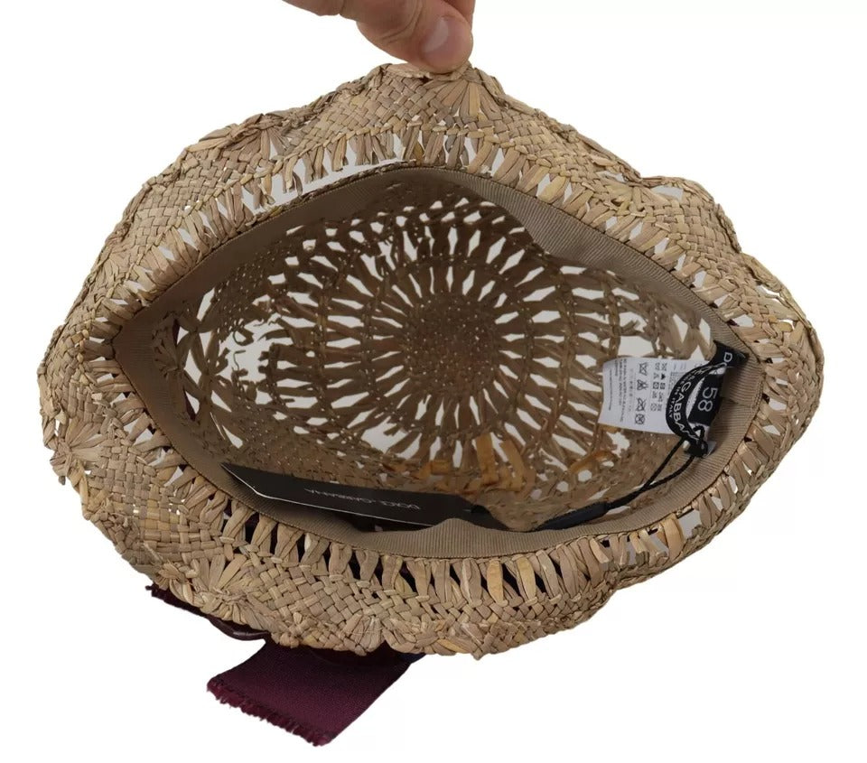 Chapeau de paille Dolce & Gabbana marron à ruban fleuri