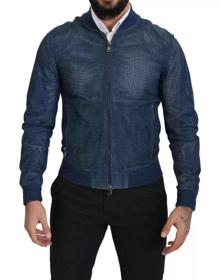 Dolce & Gabbana Blue Leather Jackets for Men
