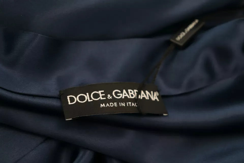 Robe Veste Dolce & Gabbana en Satin de Soie Bleu avec Ceinture à la Taille
