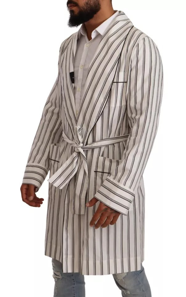 Peignoir Veste Coupe Droite Coton Rayé Blanc Dolce & Gabbana