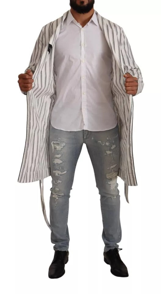 Peignoir Veste Coupe Droite Coton Rayé Blanc Dolce & Gabbana