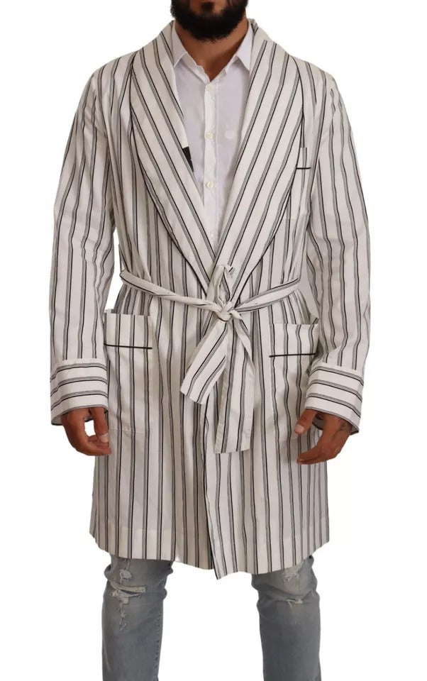 Peignoir Veste Coupe Droite Coton Rayé Blanc Dolce & Gabbana