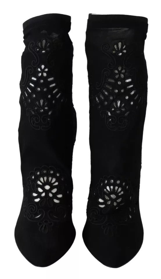 Dolce & Gabbana Bottines à talons en dentelle florale noire