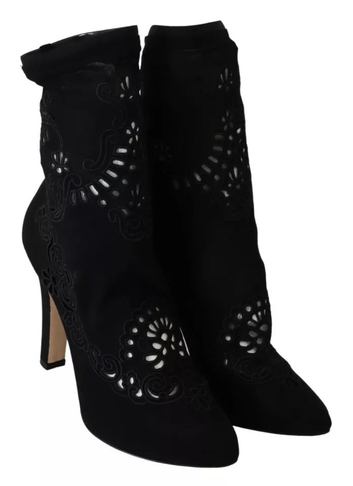 Dolce & Gabbana Bottines à talons en dentelle florale noire