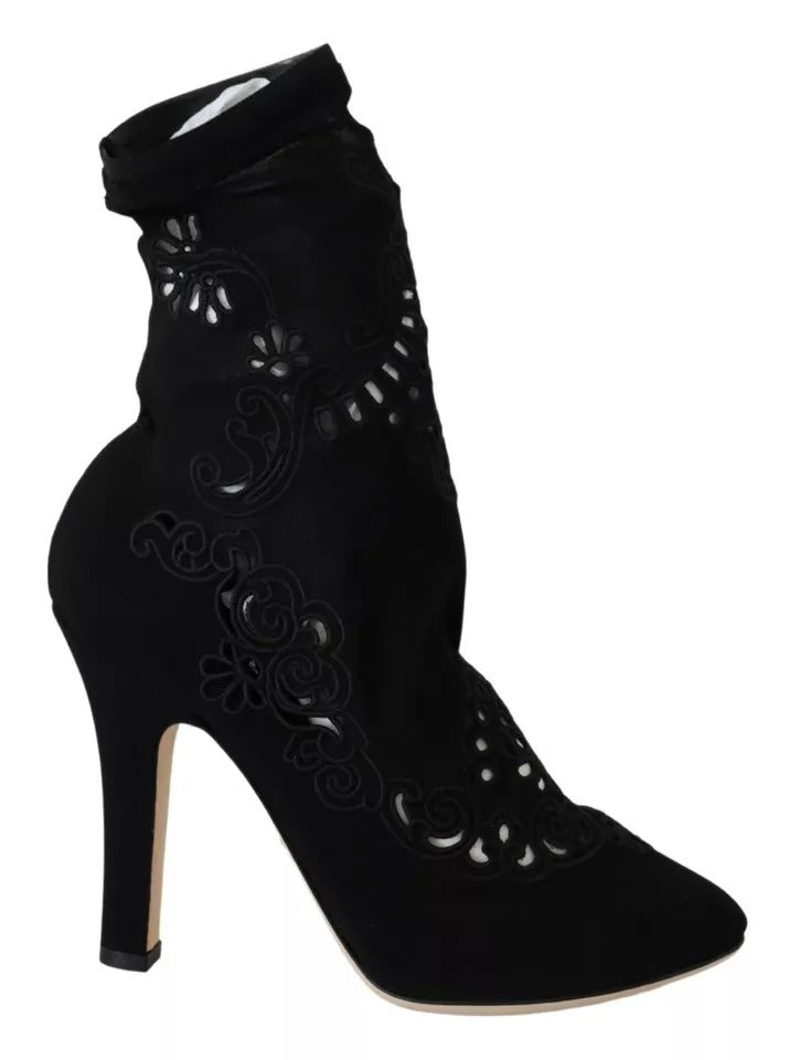 Dolce & Gabbana Bottines à talons en dentelle florale noire
