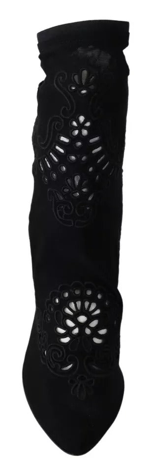 Dolce & Gabbana Bottines à talons en dentelle florale noire
