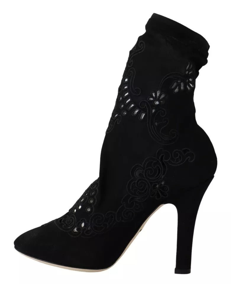 Dolce & Gabbana Bottines à talons en dentelle florale noire