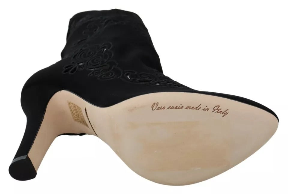 Dolce & Gabbana Bottines à talons en dentelle florale noire