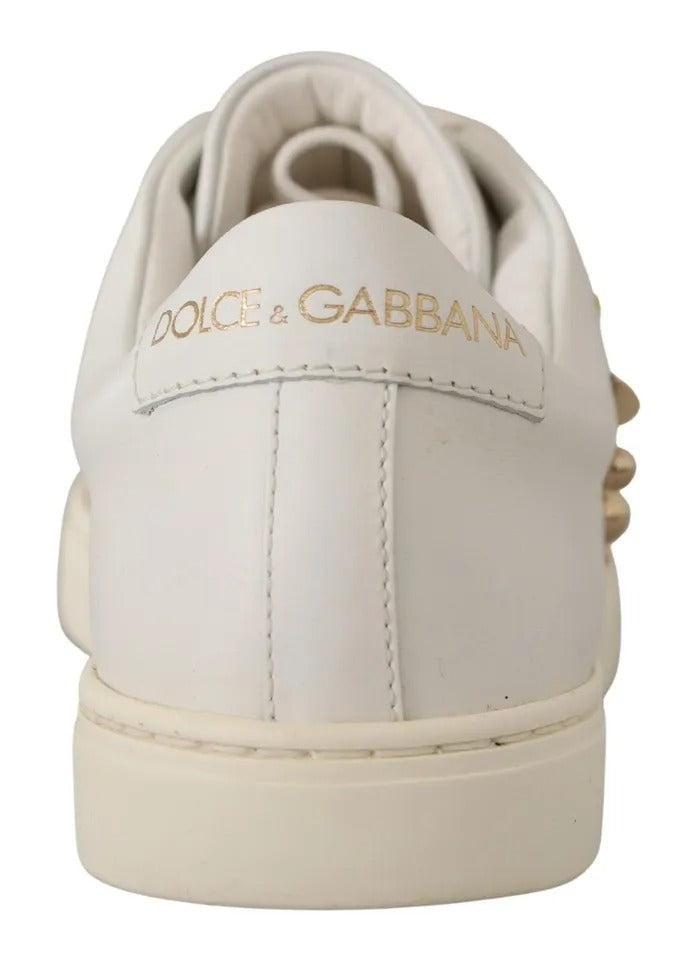 Dolce & Gabbana Weiße Leder Gold Rot Herz Sneakers Schuhe