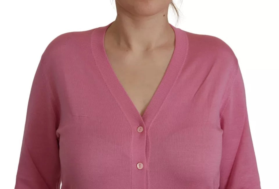 Gilet Cardigan Dolce & Gabbana rose 100 % soie à boutons