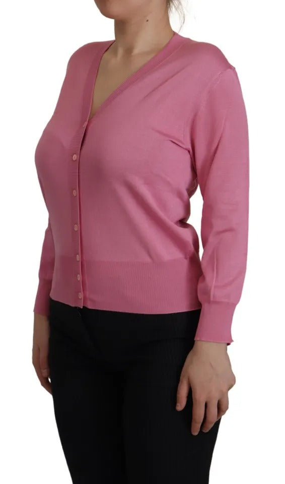 Gilet Cardigan Dolce & Gabbana rose 100 % soie à boutons