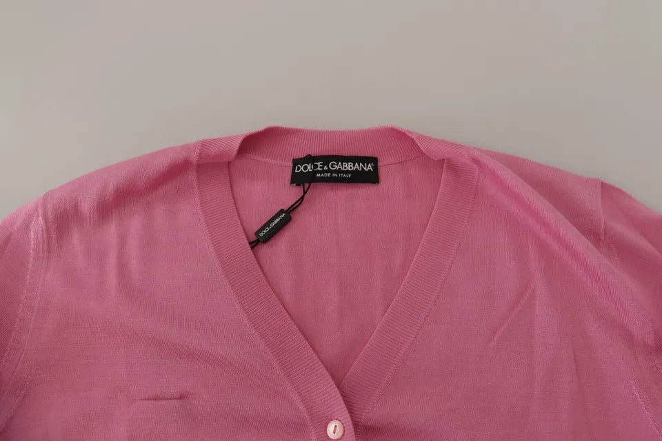 Gilet Cardigan Dolce & Gabbana rose 100 % soie à boutons