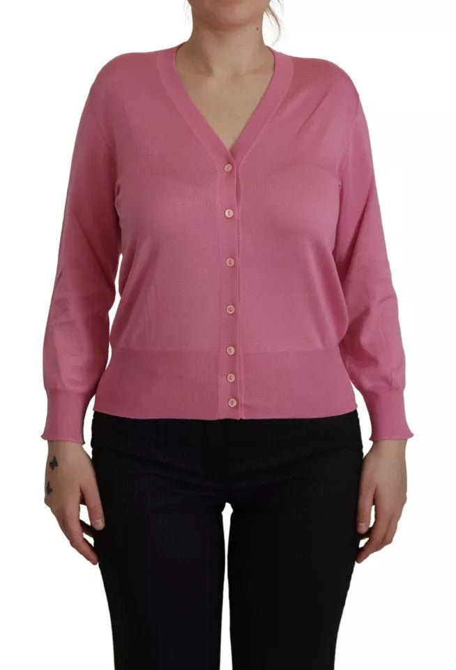 Gilet Cardigan Dolce & Gabbana rose 100 % soie à boutons