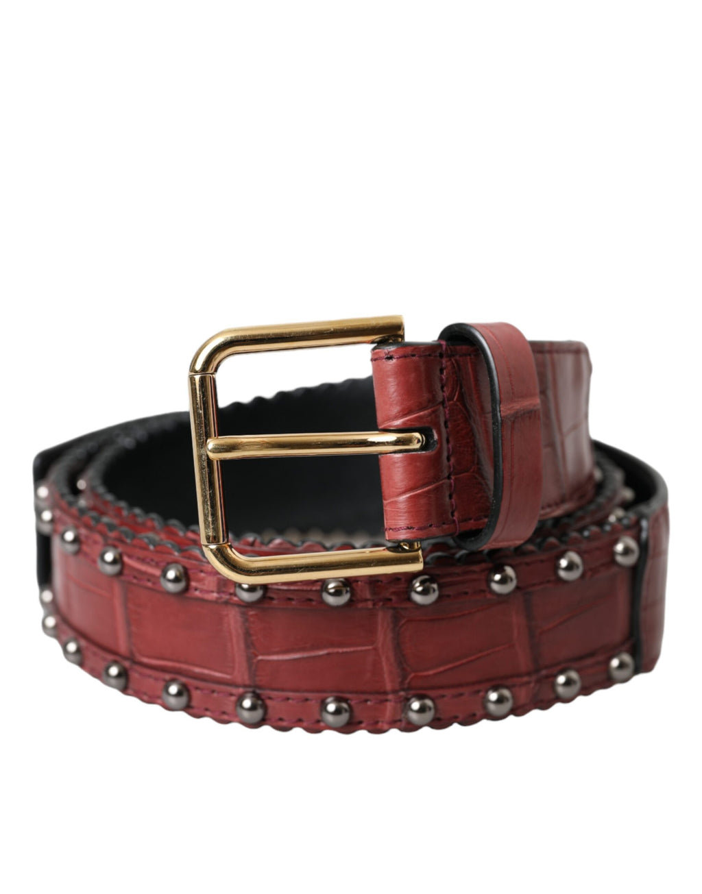 Ceinture Dolce & Gabbana en cuir d'alligator marron avec boucle métallique cloutée
