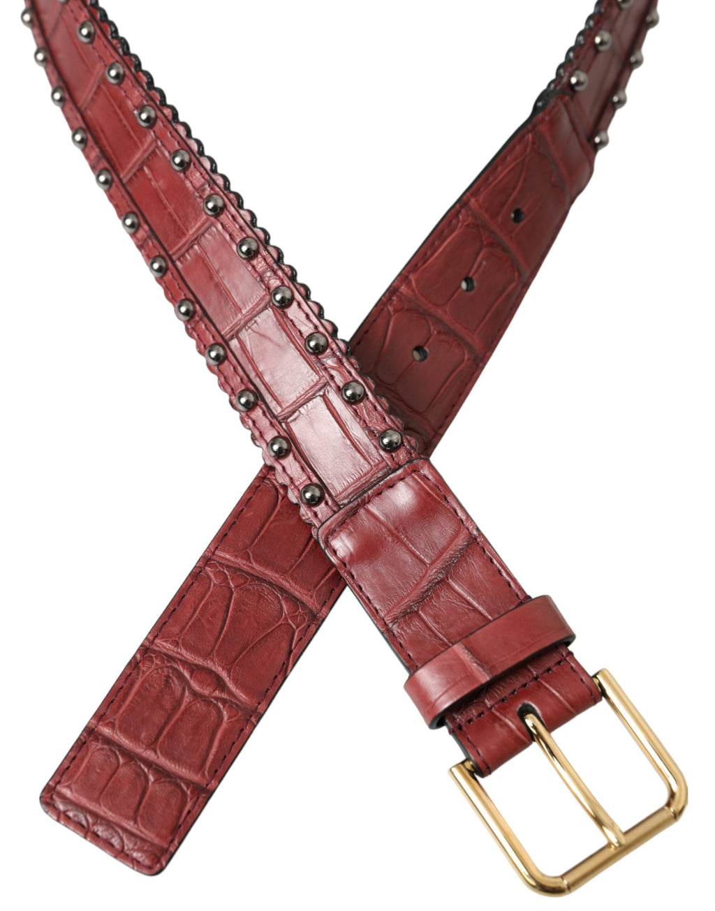 Ceinture Dolce & Gabbana en cuir d'alligator marron avec boucle métallique cloutée