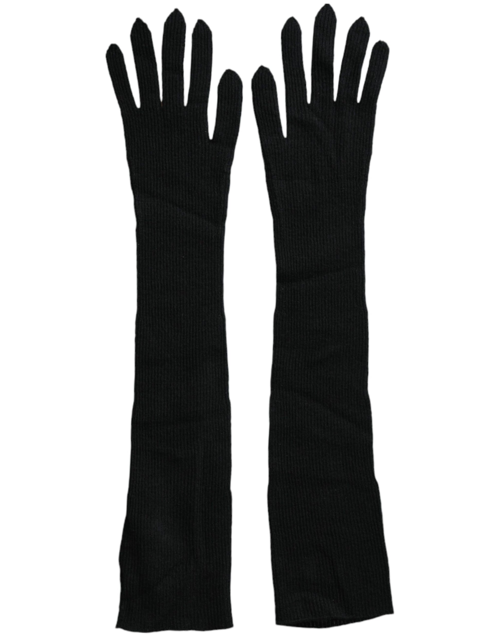 Gants Dolce & Gabbana noirs en cachemire tricoté longueur coude