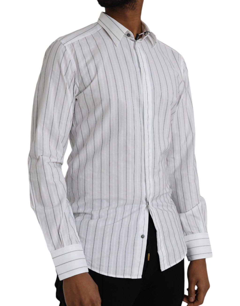 Dolce & Gabbana Robe de soirée rayée noir et blanc Chemise dorée