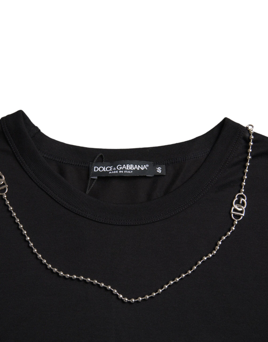 T-shirt Dolce & Gabbana en coton noir à manches courtes et chaîne argentée
