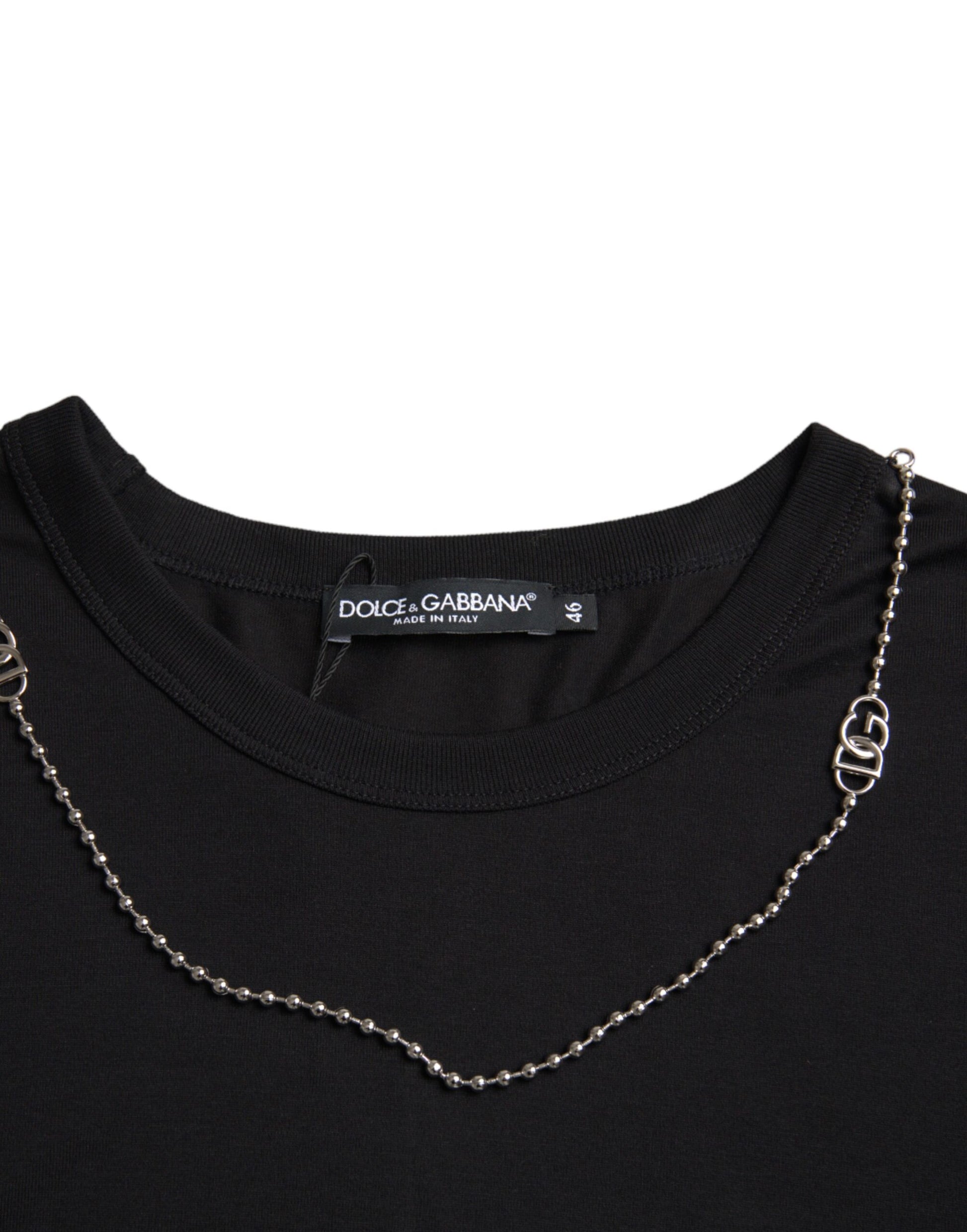 T-shirt Dolce & Gabbana en coton noir à manches courtes et chaîne argentée