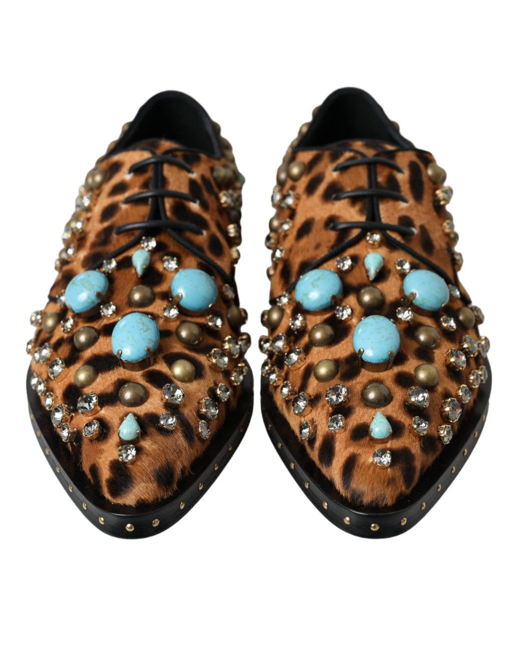 Dolce & Gabbana Robe léopard marron en crin de cheval avec broche ornée de cristaux