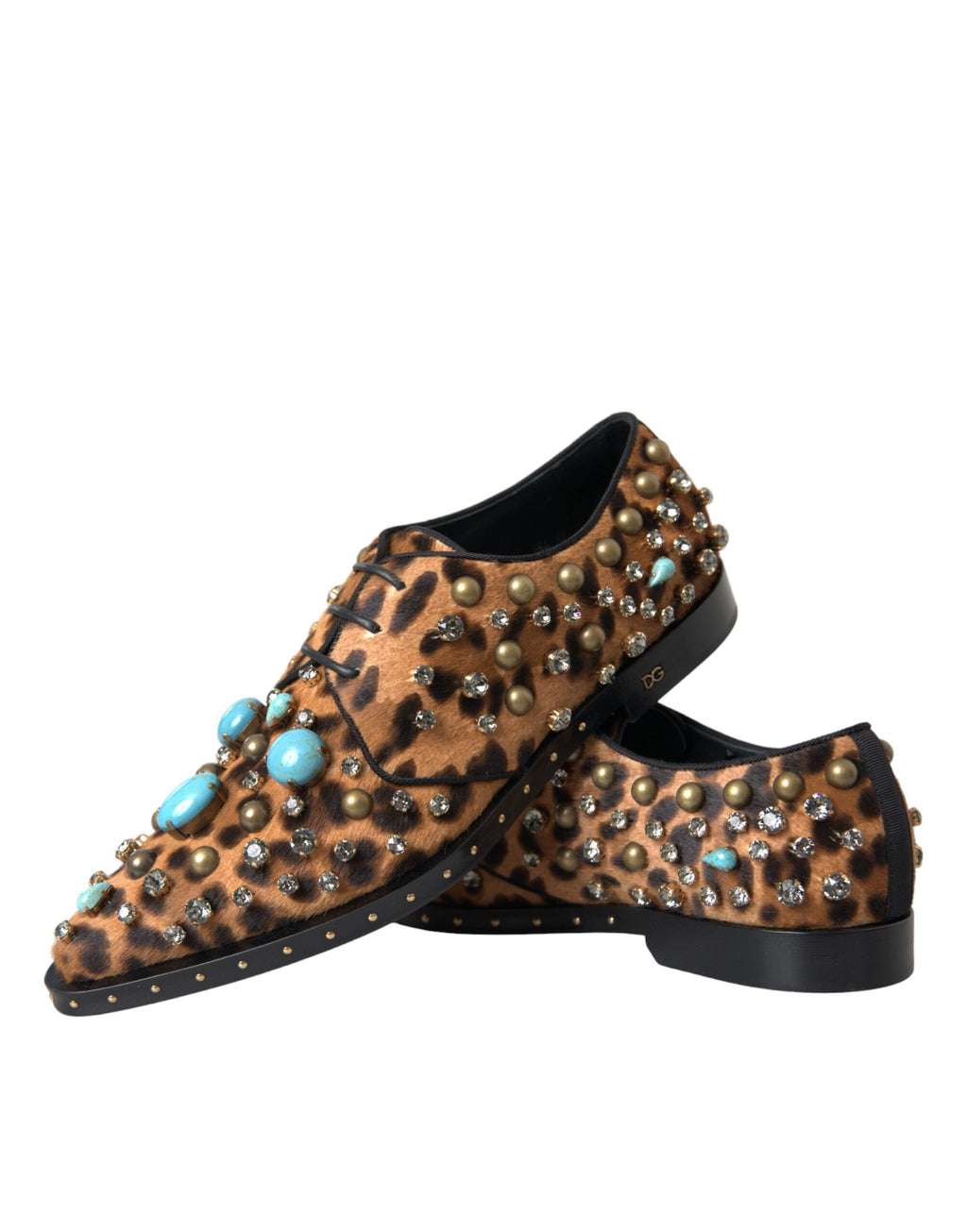 Dolce & Gabbana Robe léopard marron en crin de cheval avec broche ornée de cristaux