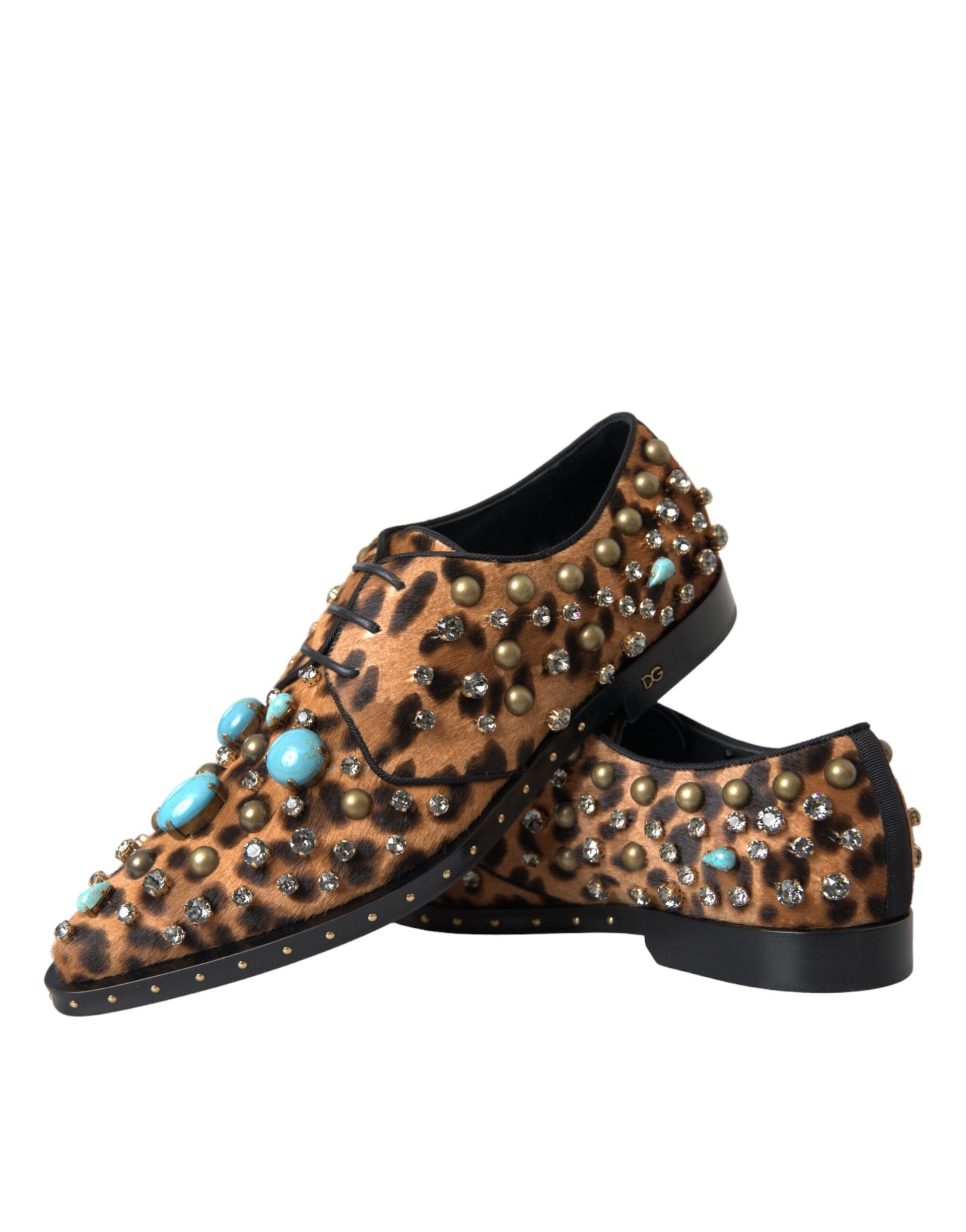Dolce & Gabbana Robe léopard marron en crin de cheval avec broche ornée de cristaux