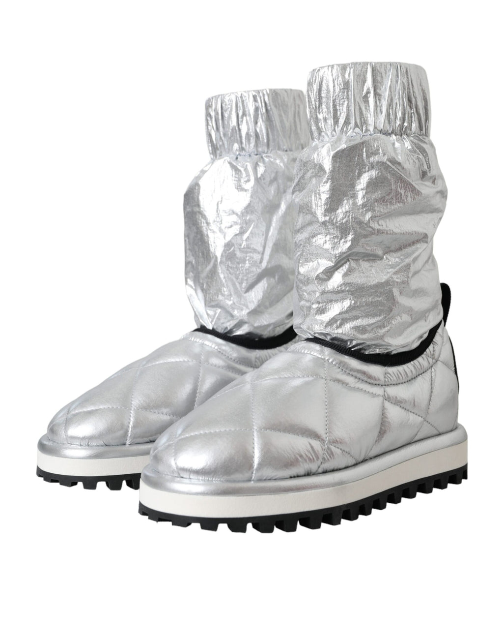 Chaussures bottes matelassées Dolce & Gabbana en cuir métallisé argenté avec logo