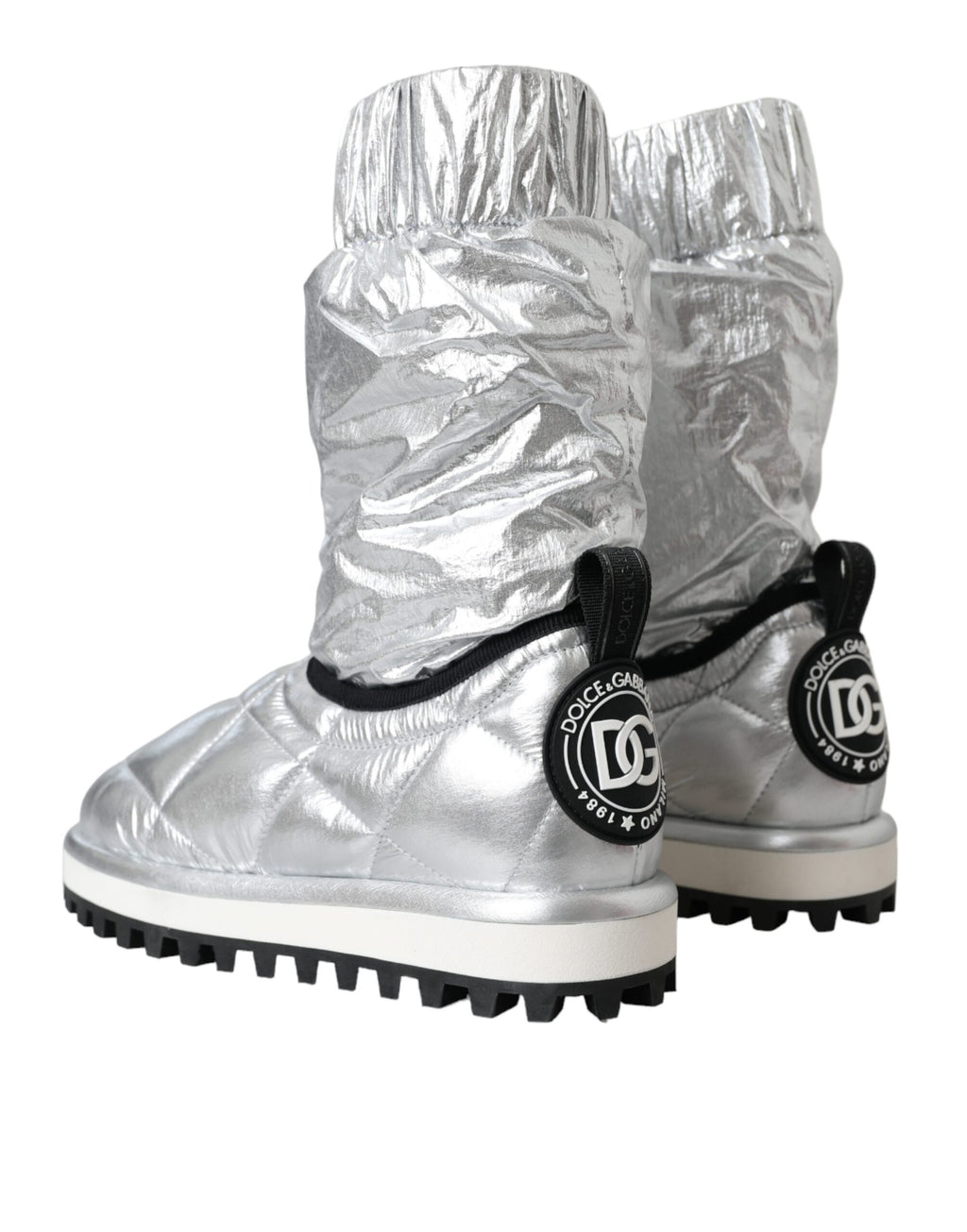 Chaussures bottes matelassées Dolce & Gabbana en cuir métallisé argenté avec logo
