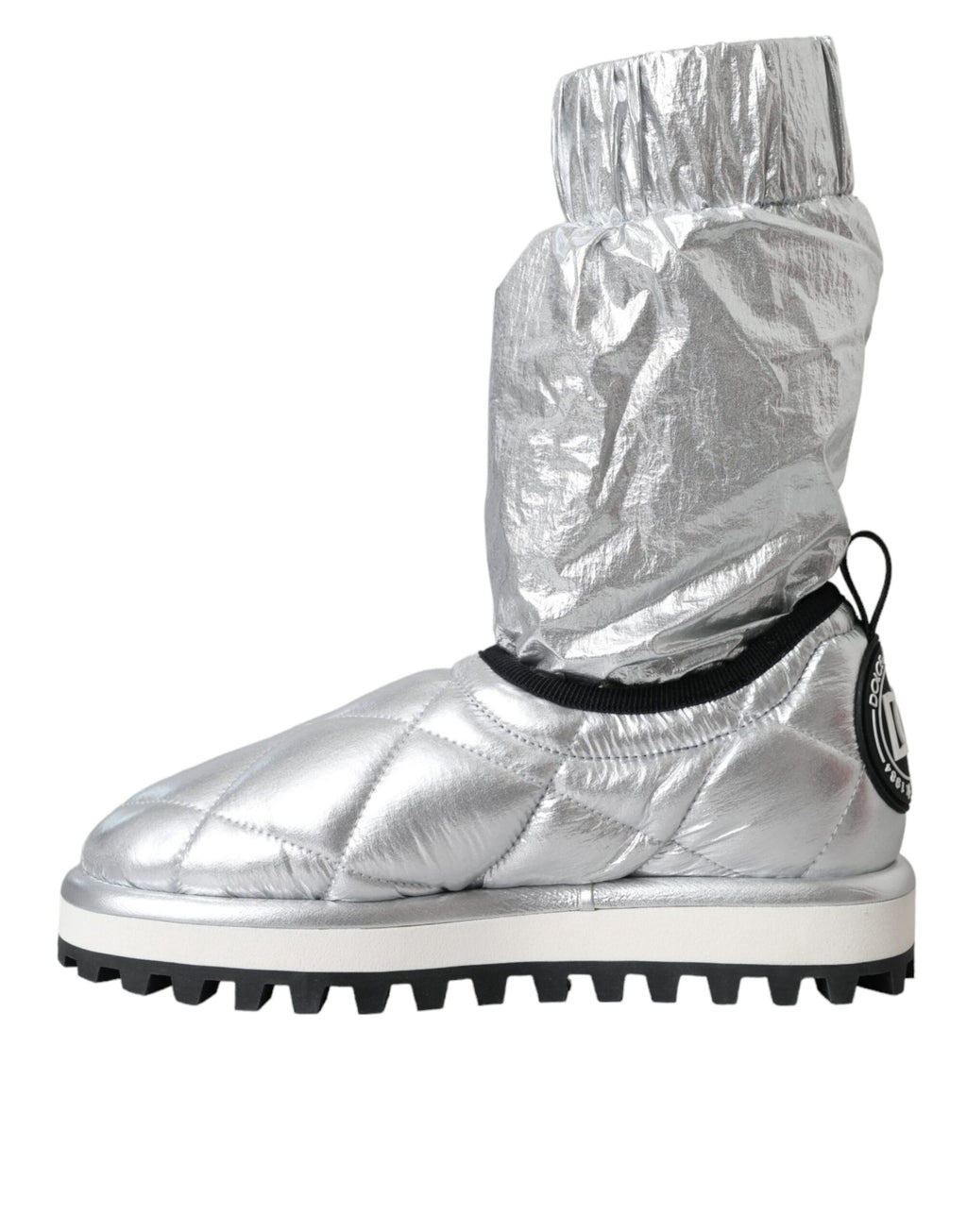 Chaussures bottes matelassées Dolce & Gabbana en cuir métallisé argenté avec logo