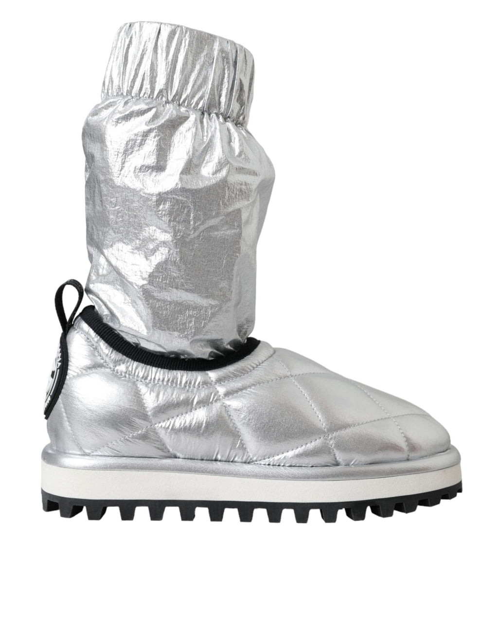 Chaussures bottes matelassées Dolce & Gabbana en cuir métallisé argenté avec logo