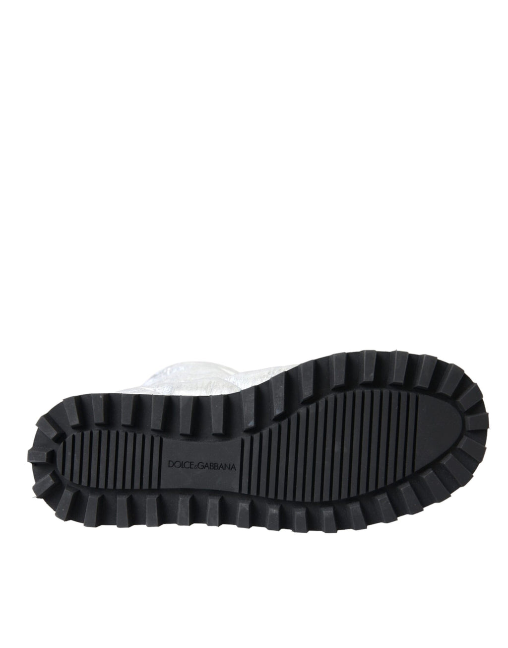 Chaussures bottes matelassées Dolce & Gabbana en cuir métallisé argenté avec logo