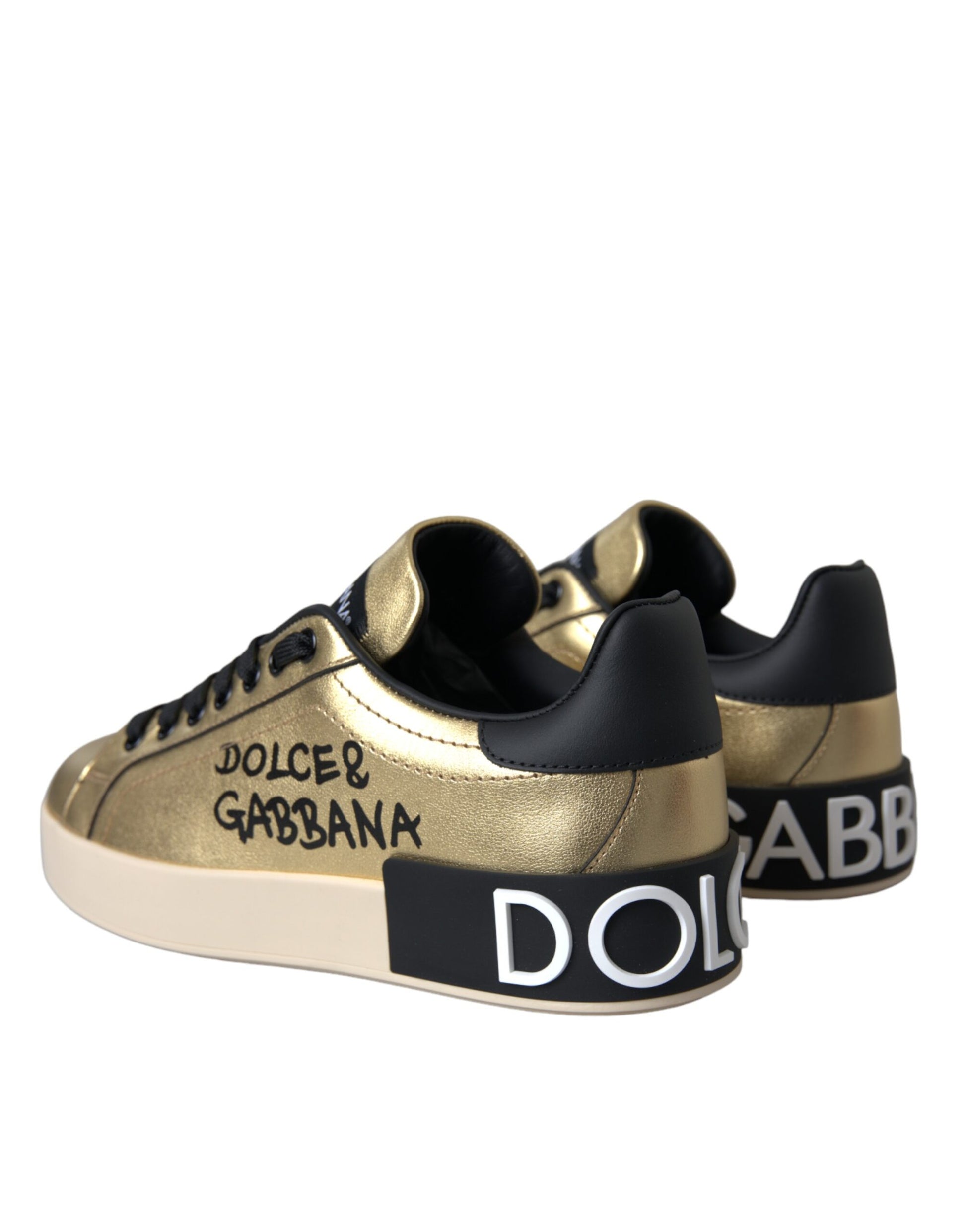 Dolce & Gabbana Gold Low Top Sneakers for Women side view