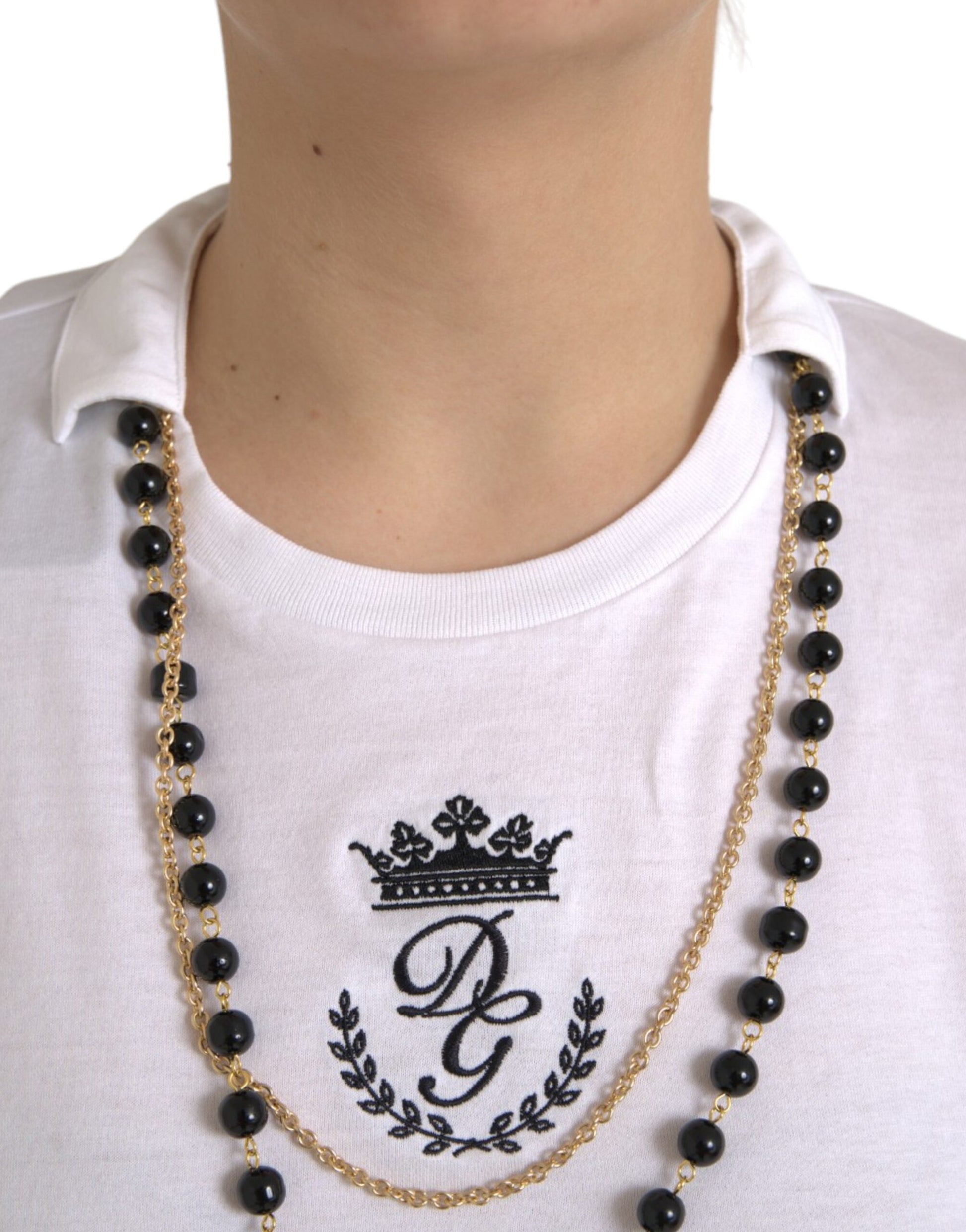 T-shirt à manches courtes Dolce & Gabbana en coton blanc avec collier