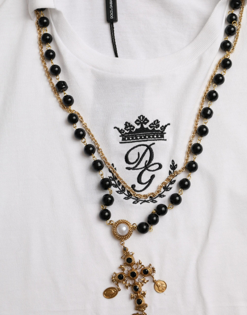 T-shirt à manches courtes Dolce & Gabbana en coton blanc avec collier