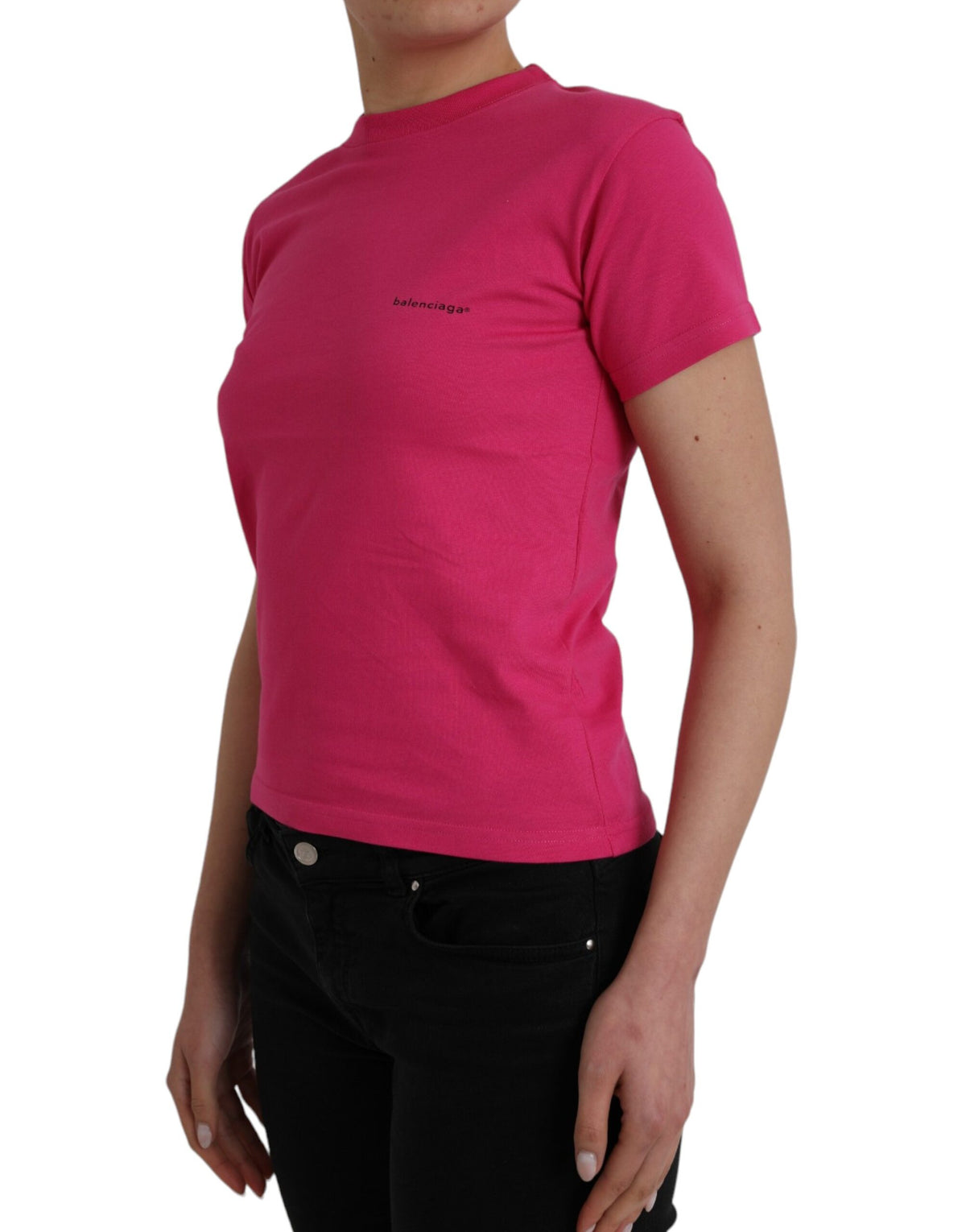 T-shirt en coton rose à col rond et manches courtes Balenciaga