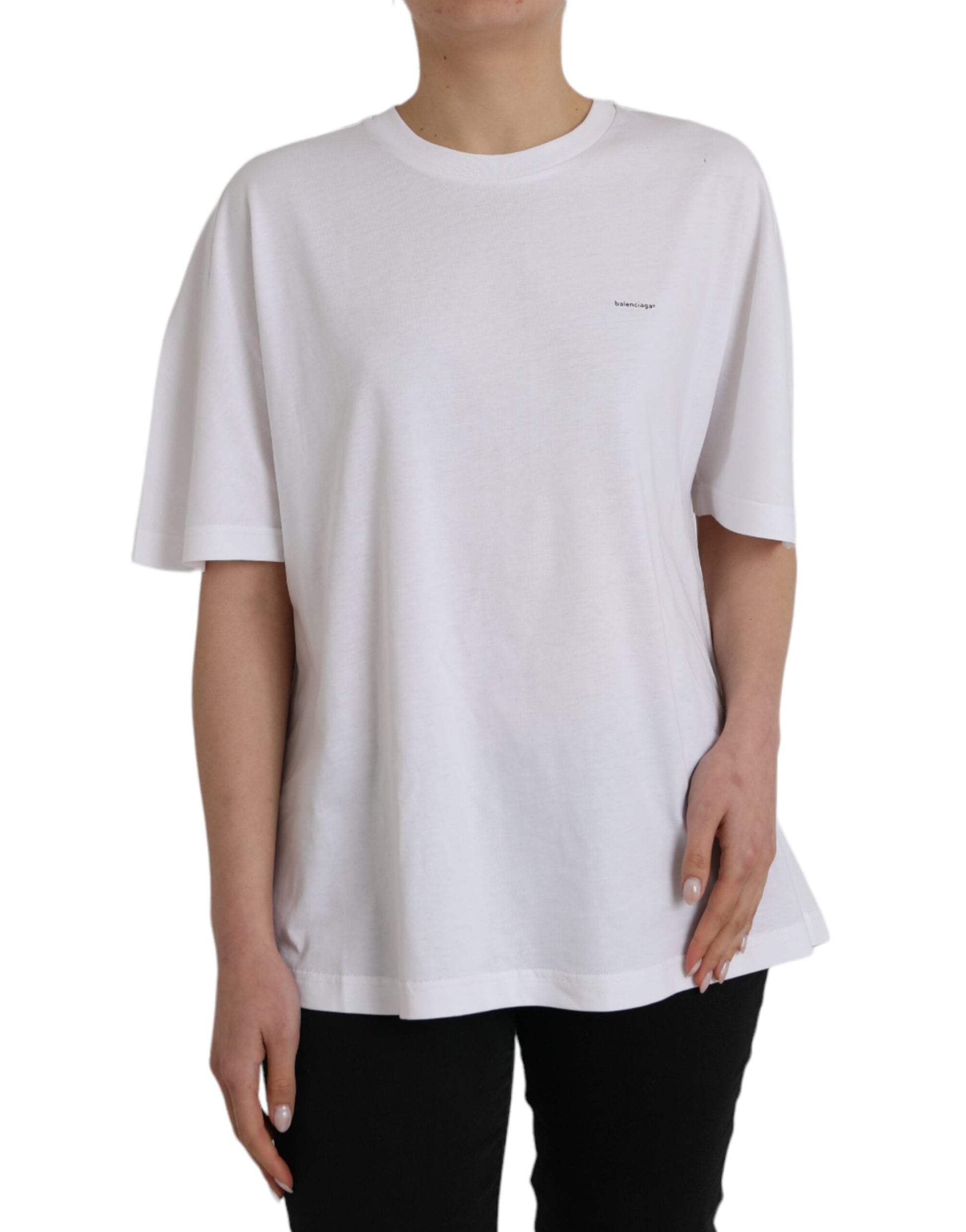 T-shirt Balenciaga en coton blanc à col rond et manches courtes