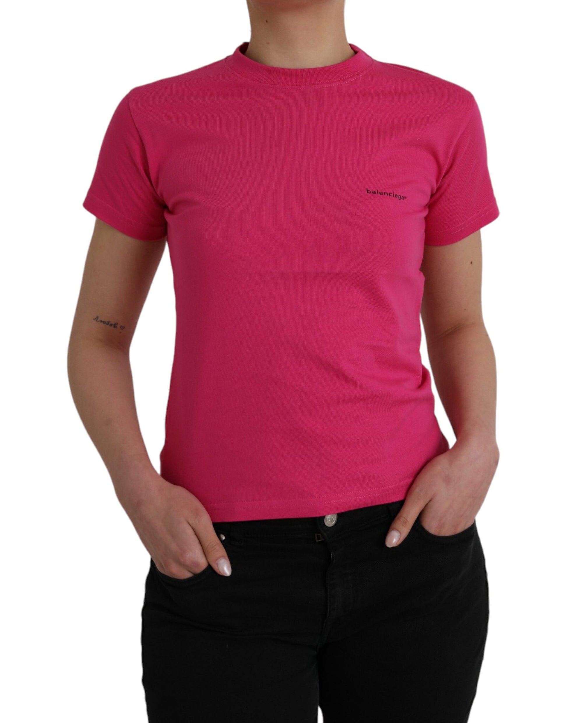 T-shirt Balenciaga en coton rose à col rond et manches courtes