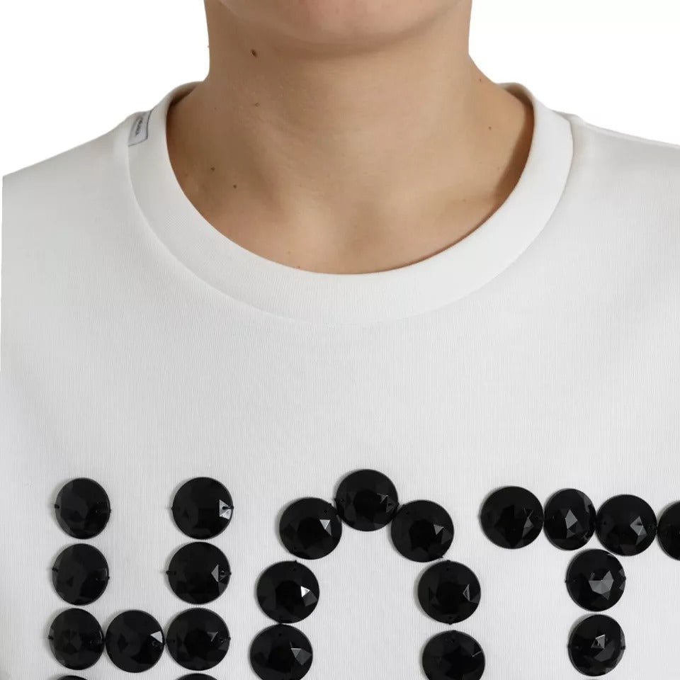 T-shirt en coton blanc et cristaux noirs Dolce & Gabbana