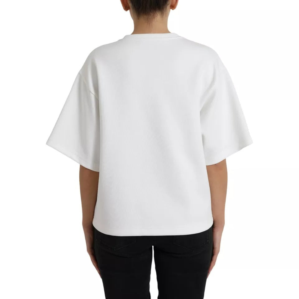 T-shirt en coton blanc et cristaux noirs Dolce & Gabbana