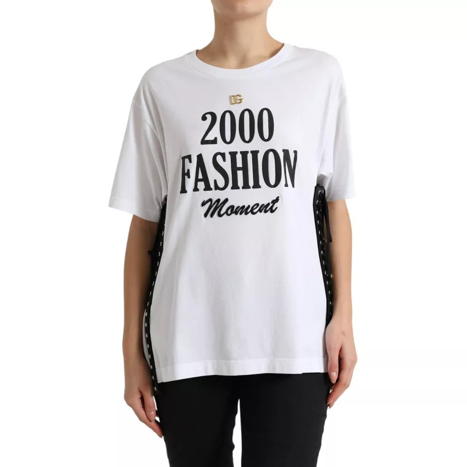 T-shirt Dolce & Gabbana blanc avec slogan imprimé et laçage