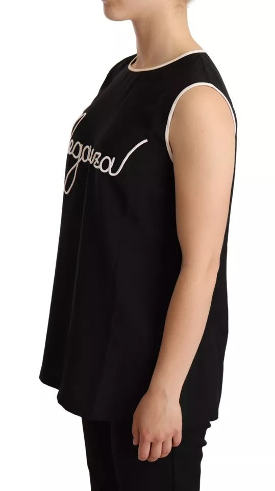 Débardeur sans manches en soie noire imprimé Eleganza Dolce & Gabbana