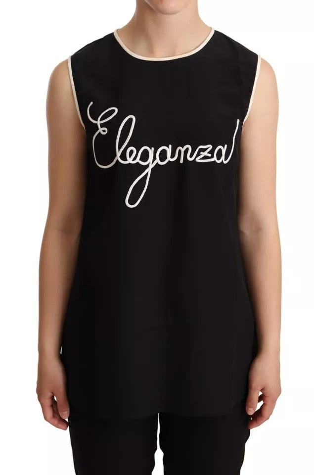 Débardeur sans manches en soie noire imprimé Eleganza Dolce & Gabbana