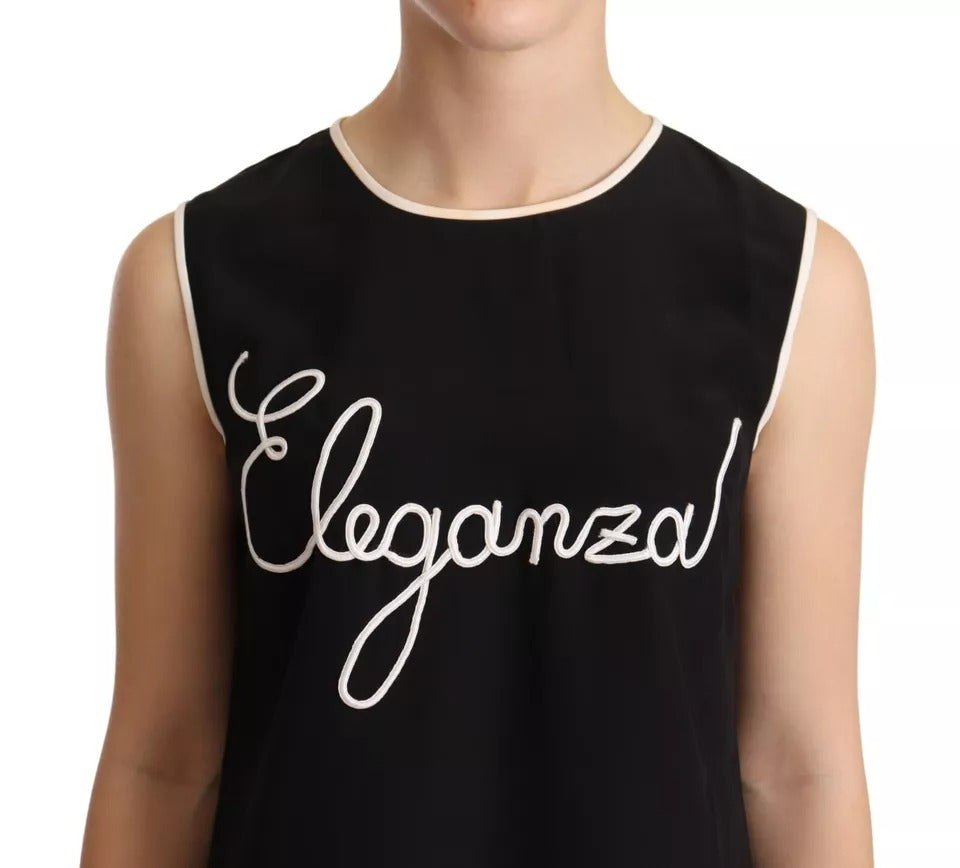Débardeur sans manches en soie noire imprimé Eleganza Dolce & Gabbana