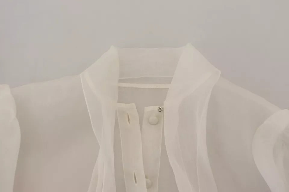 Chemisier Dolce & Gabbana blanc à col lavallière et manches longues