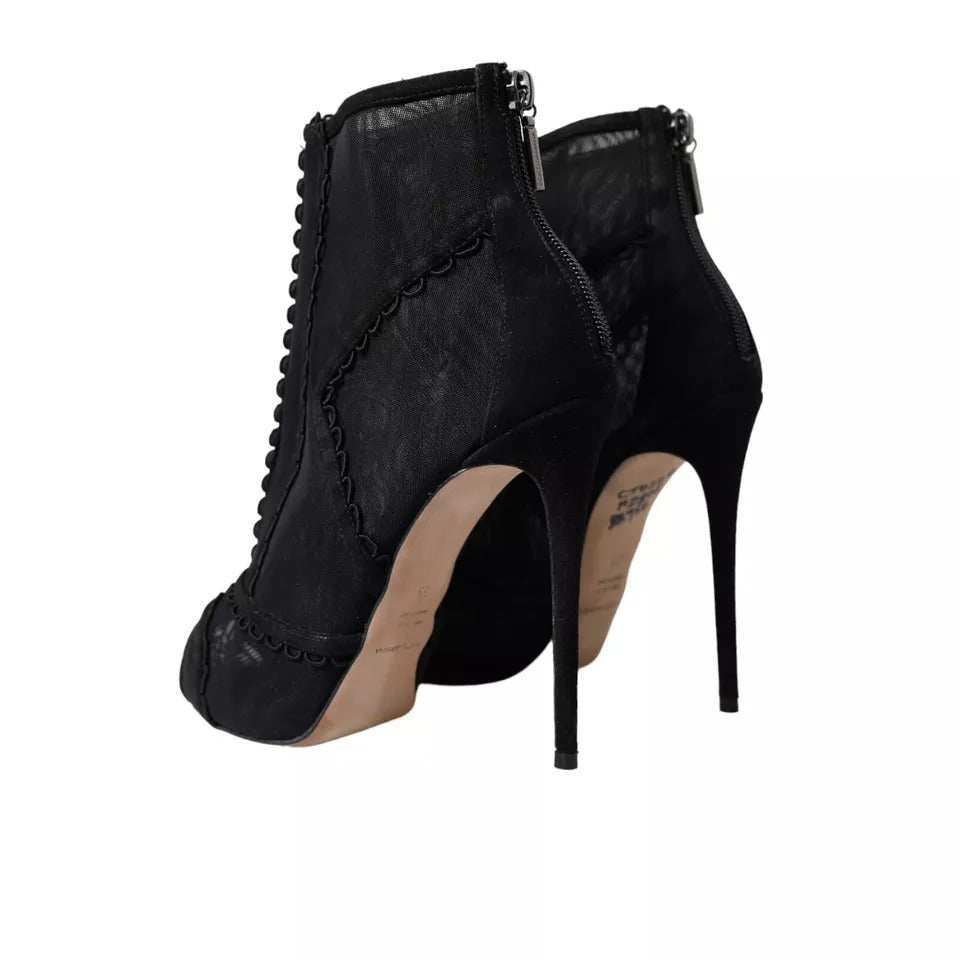 Chaussures courtes à talons aiguilles en tulle noir Dolce & Gabbana