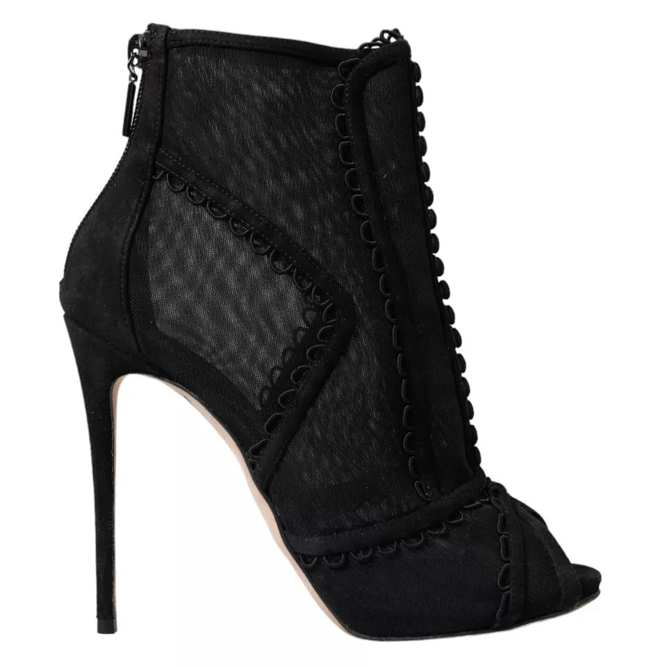 Chaussures courtes à talons aiguilles en tulle noir Dolce & Gabbana