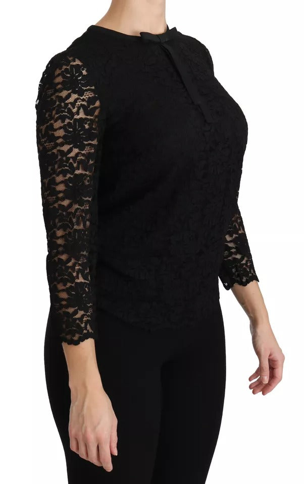 Chemisier à manches longues en dentelle noire Dolce & Gabbana en nylon