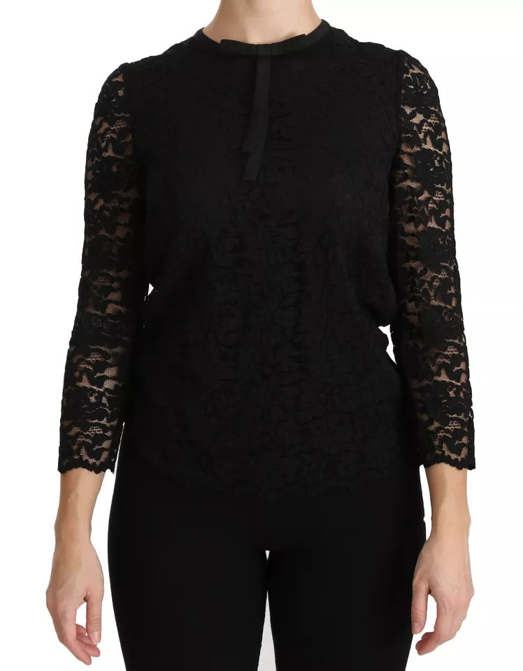 Chemisier à manches longues en dentelle noire Dolce & Gabbana en nylon