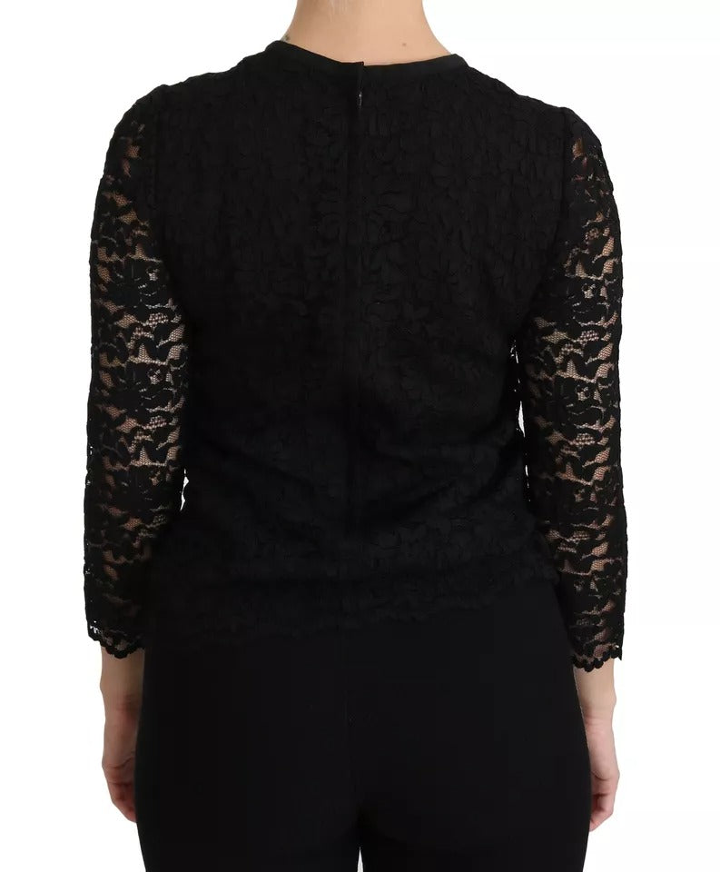Chemisier à manches longues en dentelle noire Dolce & Gabbana en nylon